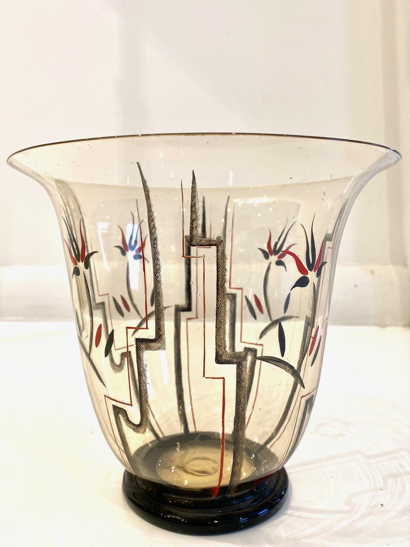 Italian Art Deco glass and enamel  vase by Guido Balsamo Stella. In Good Condition For Sale In Montreal, QC