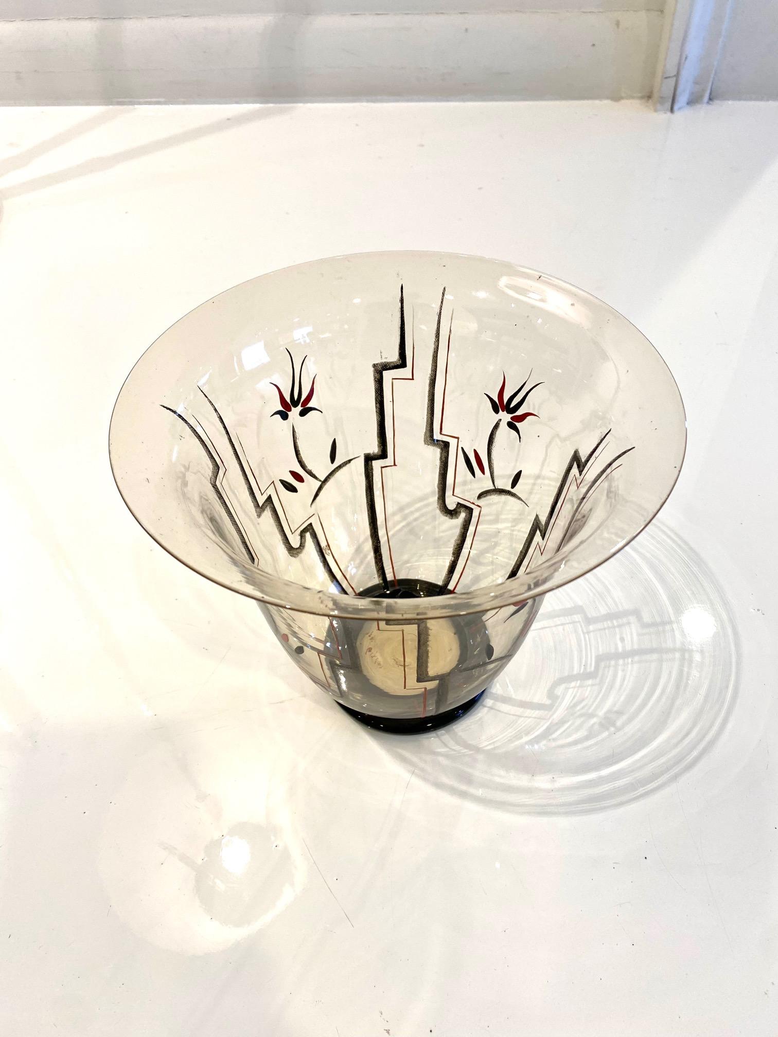 Italienisches Art Deco Glas und Emaille  Vase von Guido Balsamo Stella. im Zustand „Gut“ im Angebot in Montreal, QC