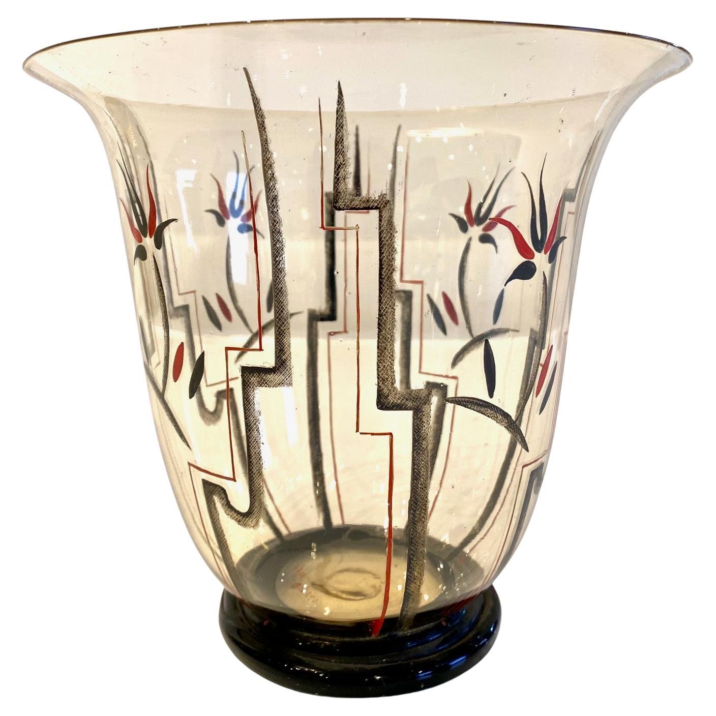 Italian Art Deco glass and enamel  vase by Guido Balsamo Stella. For Sale