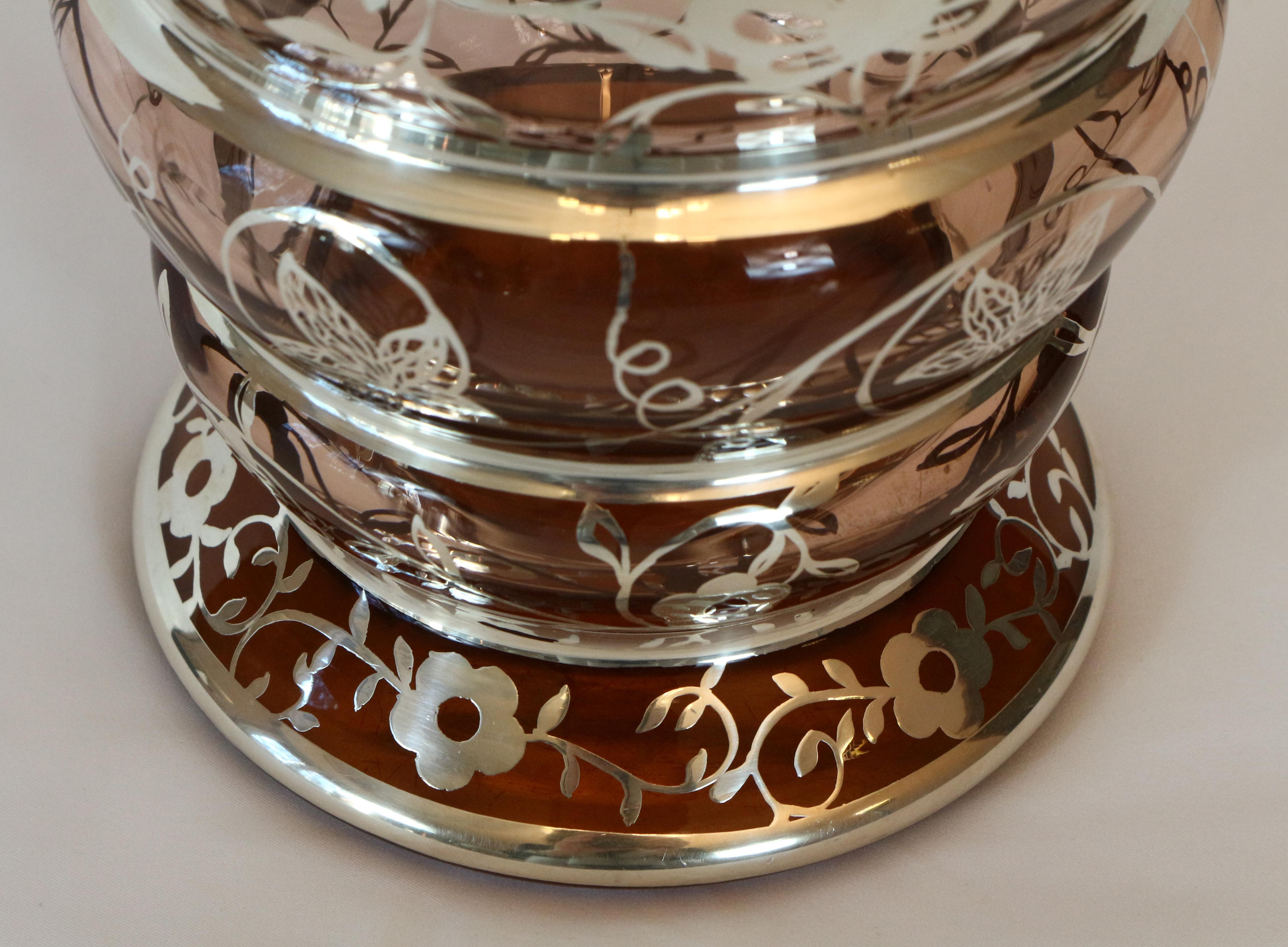  Italian art deco  glass vase covered in silver with floral motifs (Italienisch)