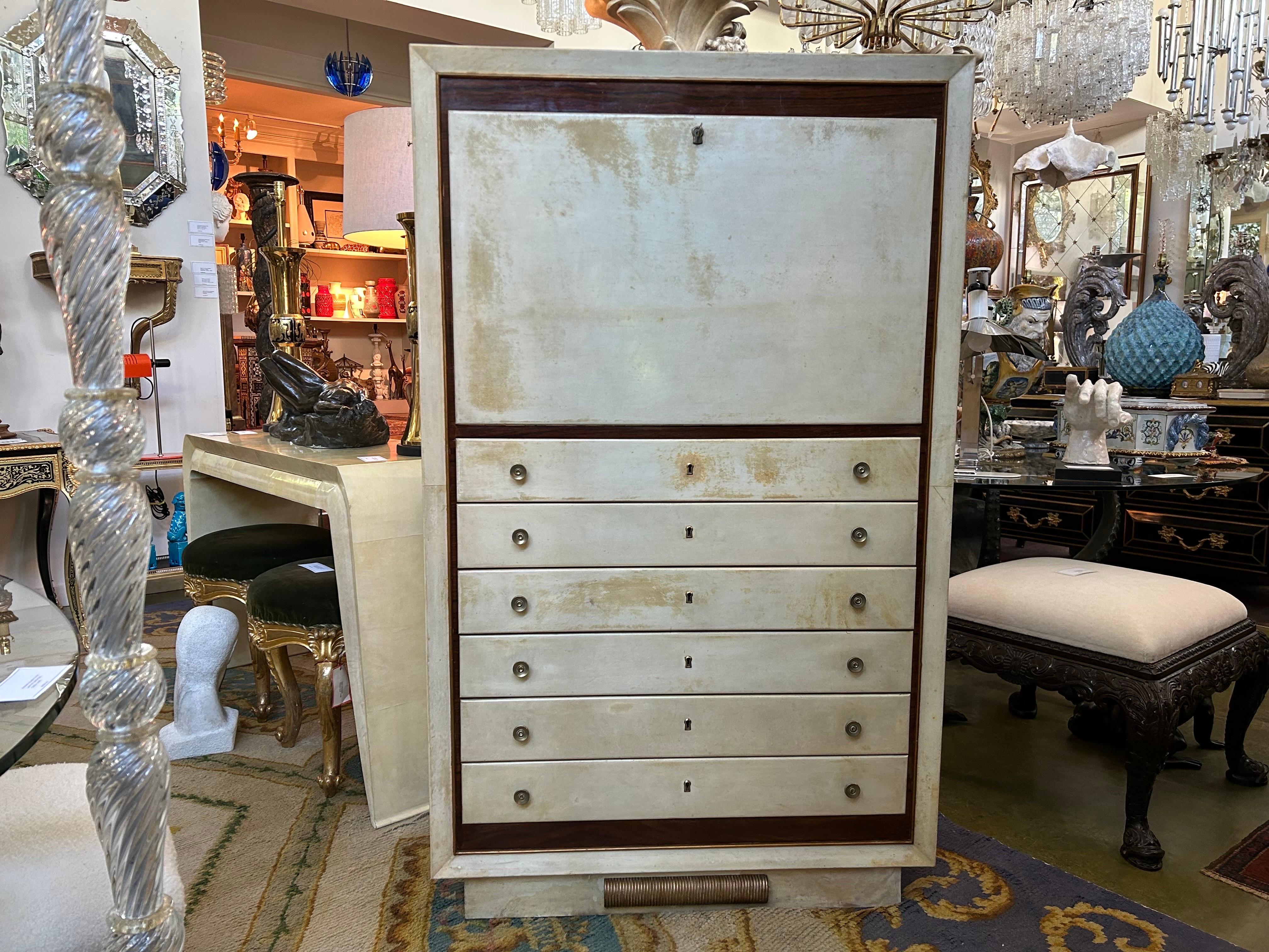 Secretario italiano Art Decó de piel de cabra en venta 4
