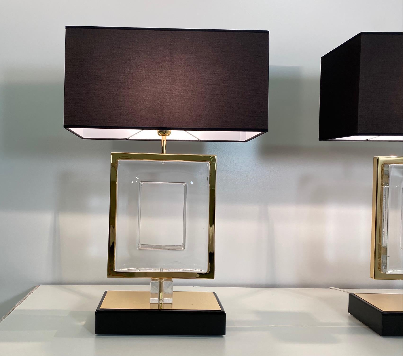 Paar italienische Art-Déco-Lampen aus Gold und Muranoglas (Art déco) im Angebot