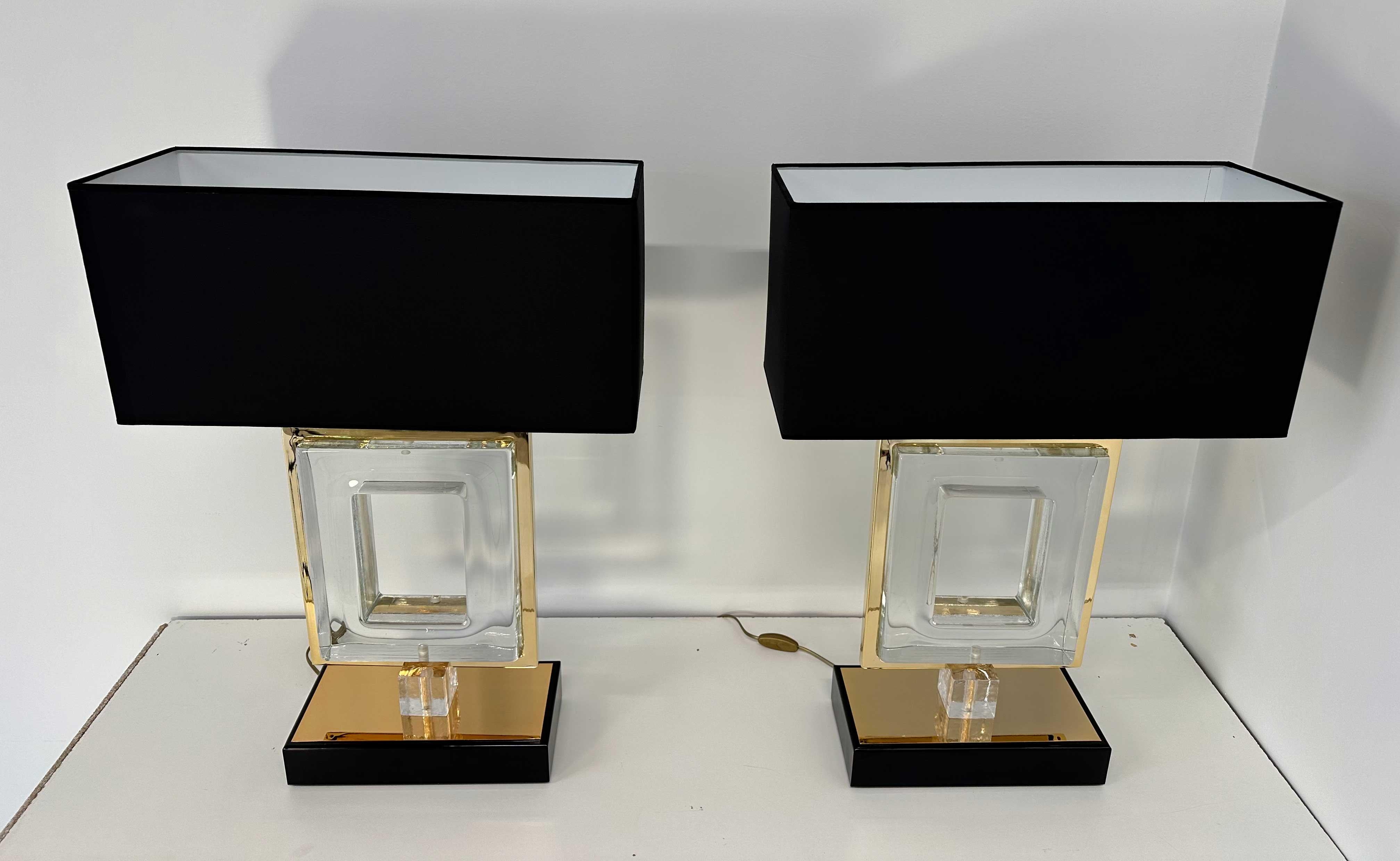 Italian Art Deco Gold and Murano Glass Pair of Lamps In Good Condition For Sale In Meda, MB