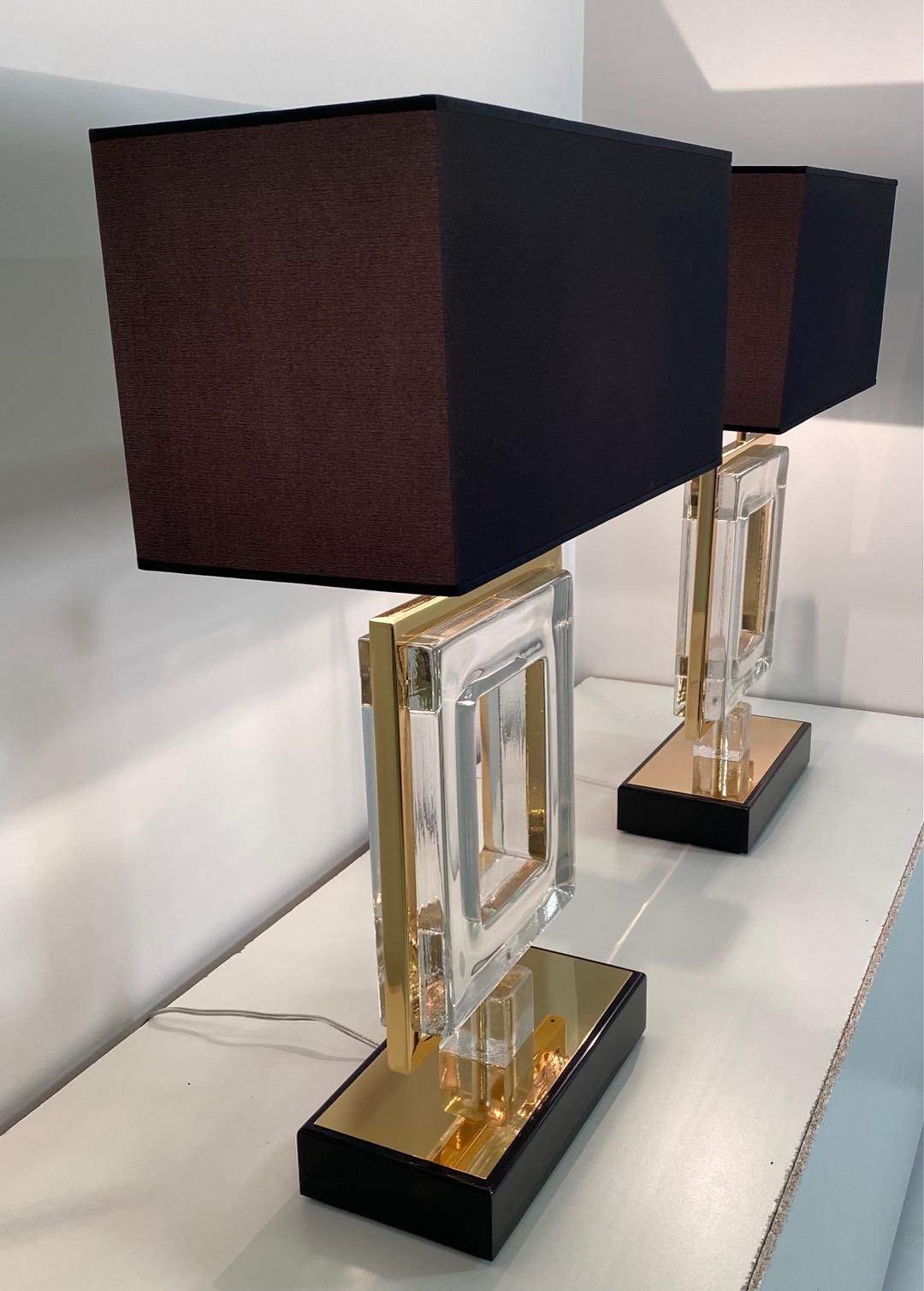 Paar italienische Art-Déco-Lampen aus Gold und Muranoglas im Zustand „Gut“ im Angebot in Meda, MB
