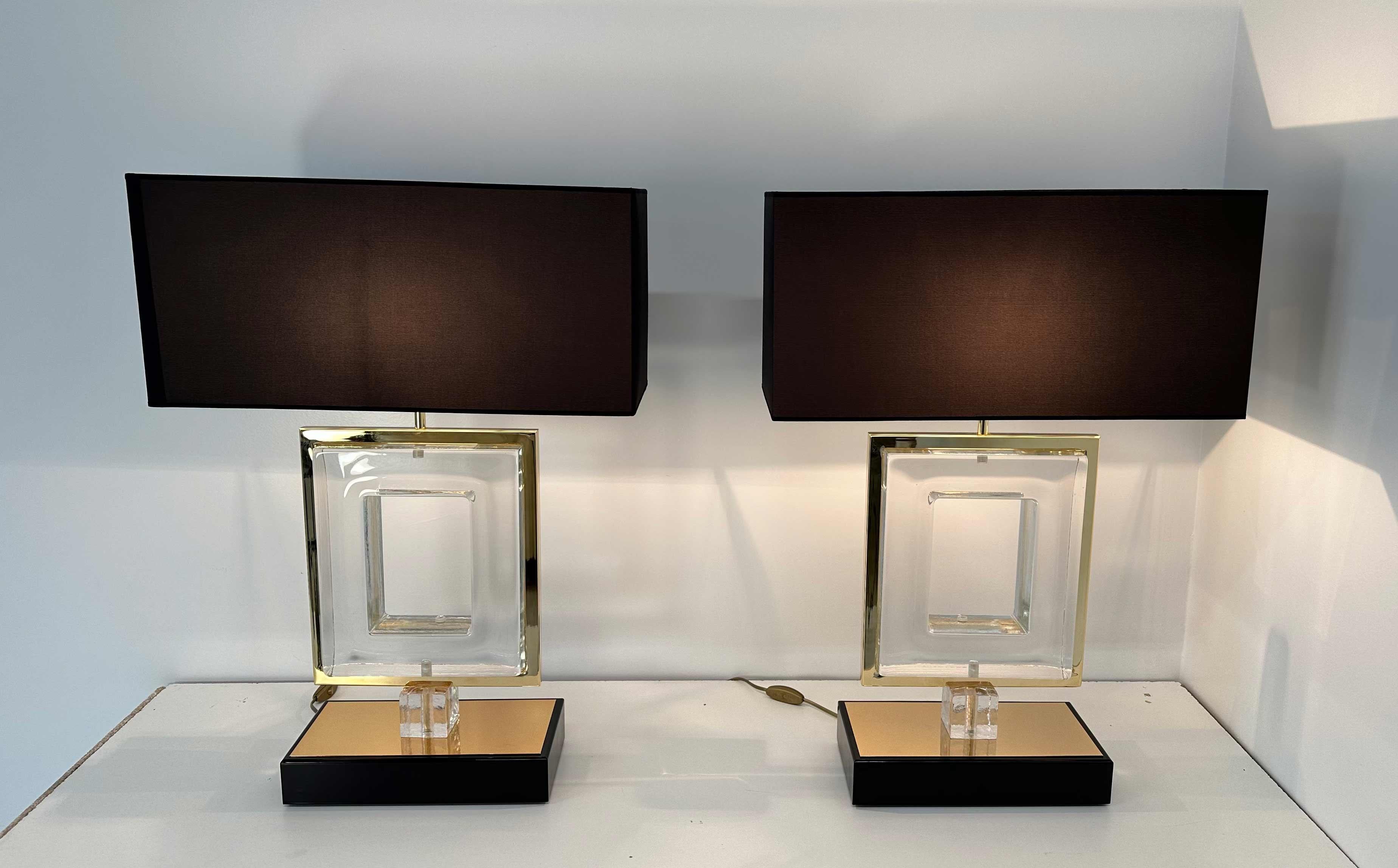 Italian Art Deco Gold and Murano Glass Pair of Lamps For Sale 3