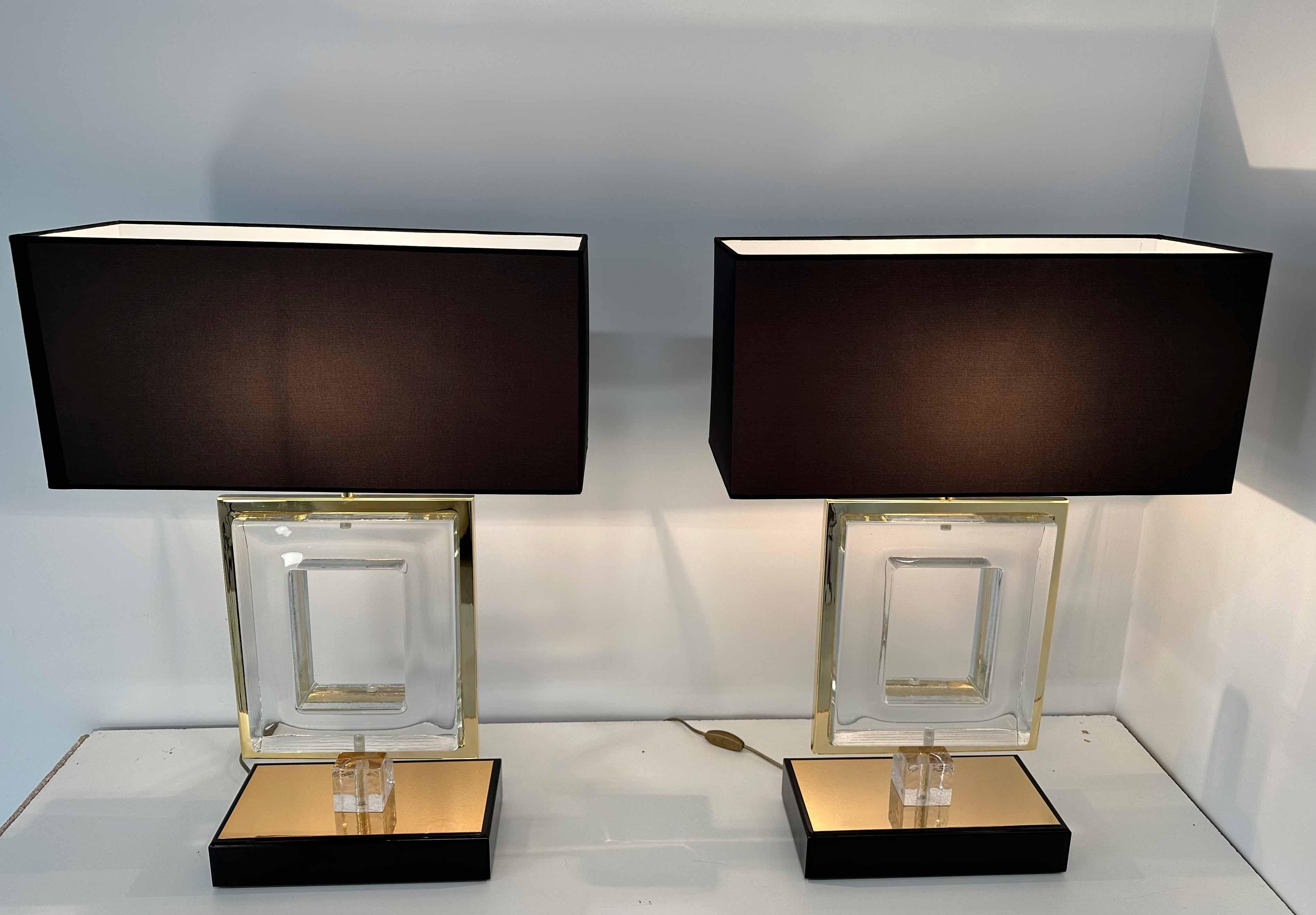 Italian Art Deco Gold and Murano Glass Pair of Lamps For Sale 4