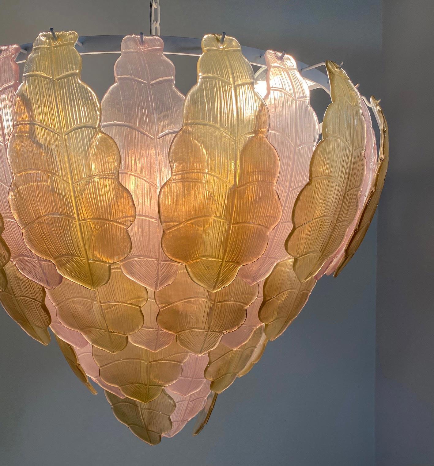 Italian Art Deco Gold and Pink Murano Glass Chandelier  For Sale 6