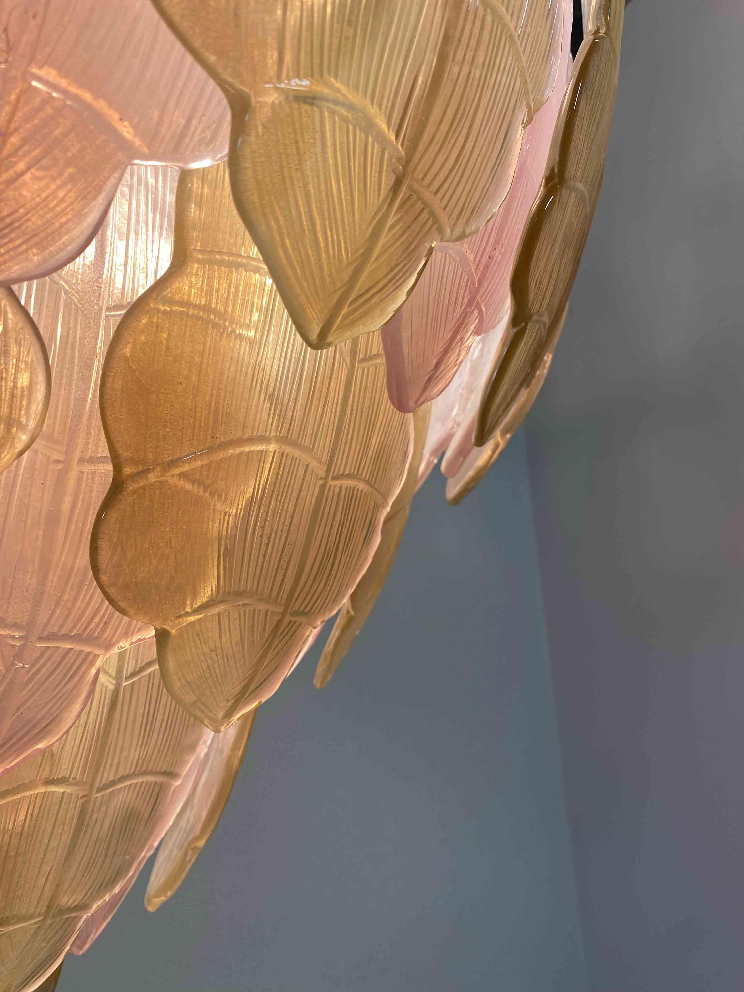 Italienischer Kronleuchter aus goldenem und rosafarbenem Murano-Glas im Art-Deco-Stil im Angebot 7