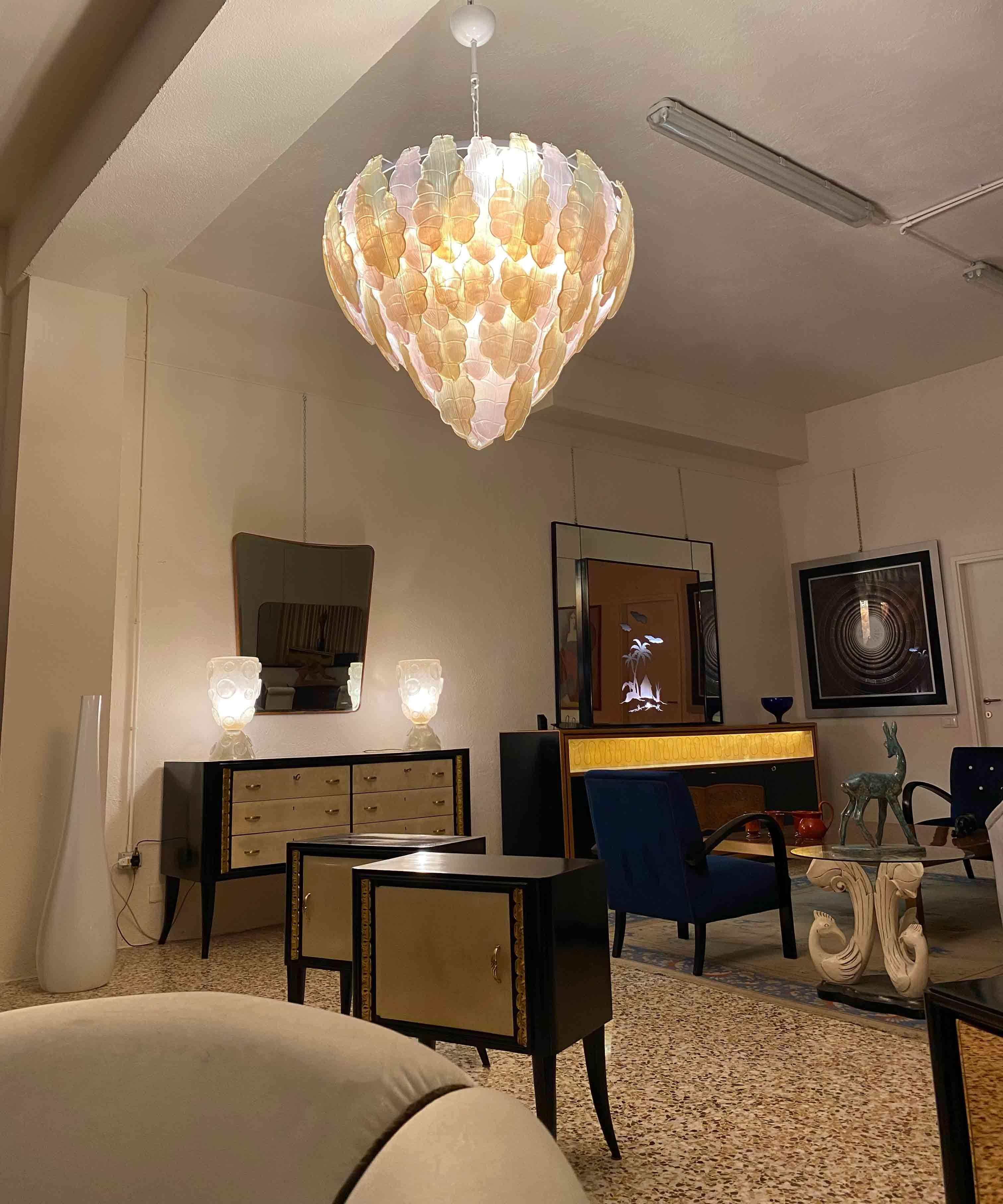 Italienischer Kronleuchter aus goldenem und rosafarbenem Murano-Glas im Art-Deco-Stil im Angebot 8