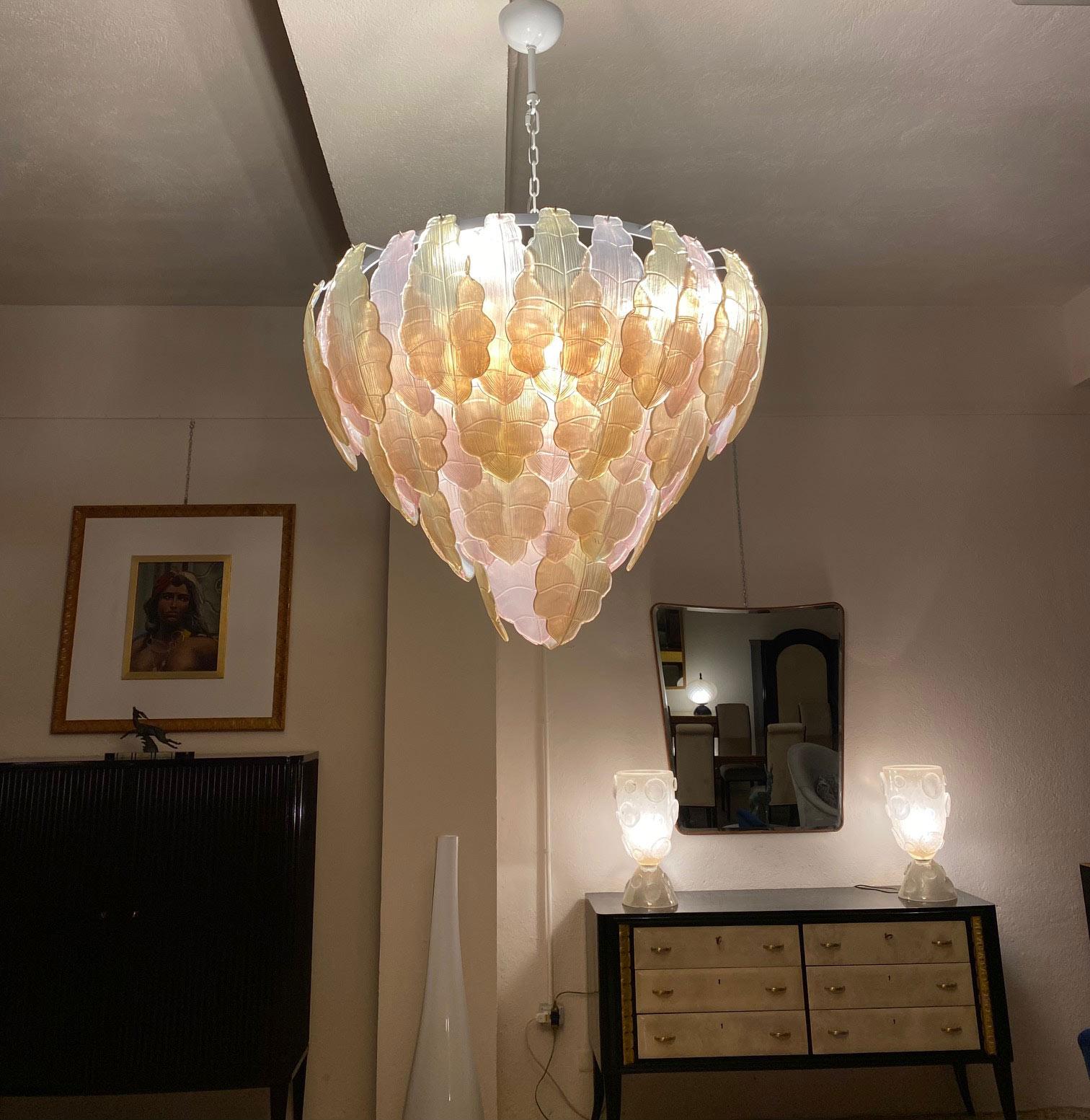 Italian Art Deco Gold and Pink Murano Glass Chandelier  For Sale 12