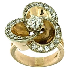 Italienischer Art Deco Gold Cocktail Ring Blumen Design mit Diamanten