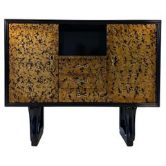 Italian Art Deco Gold Leaf and Black Lacquer Cabinet, 1940s