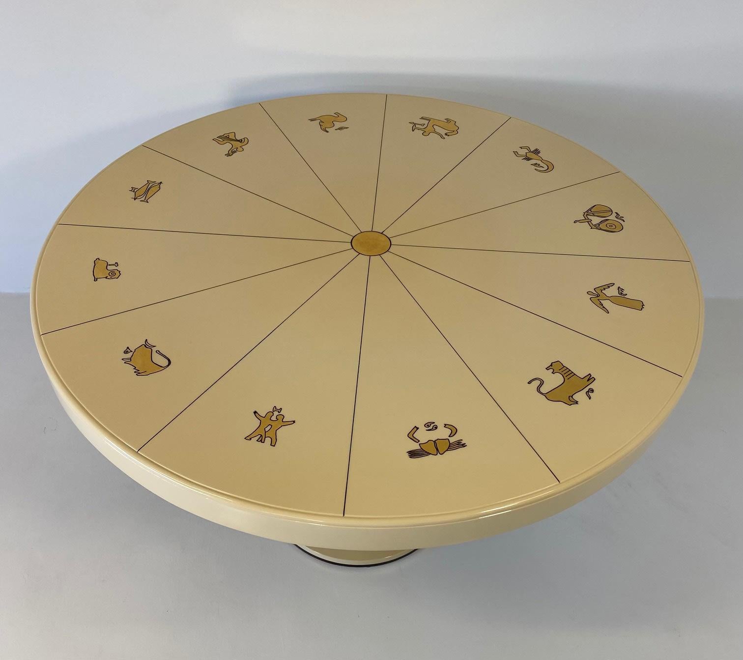 Mid-20th Century Italian Art Deco Gold Leaf Zodiac Signs Table in the Style of Gio Ponti, 1940s