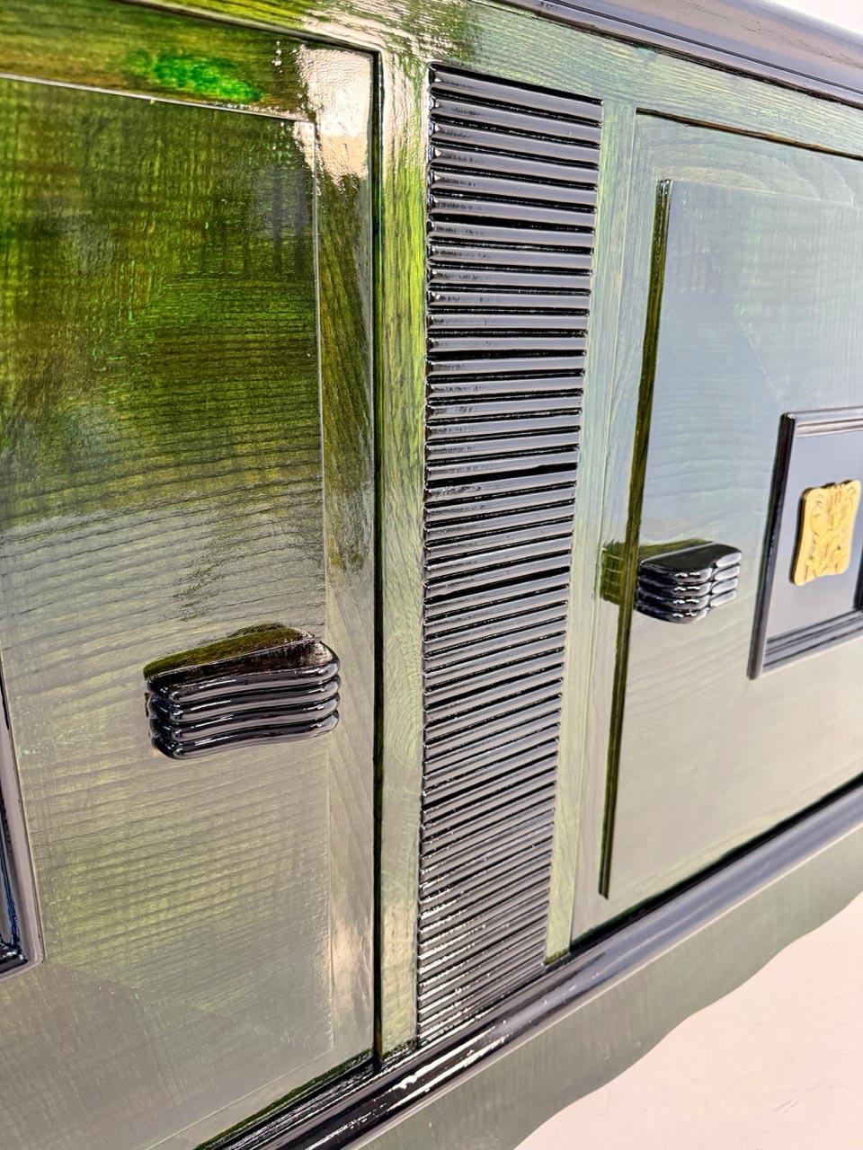 Italian Art Deco Green Aniline and Brass Sideboard, Attr. Valabrega, 1930s (Messing) im Angebot