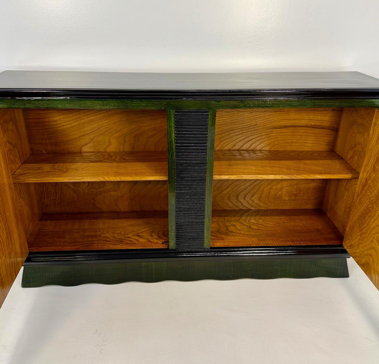 Italian Art Deco Green Aniline and Brass Sideboard, Attr. Valabrega, 1930s im Angebot 2