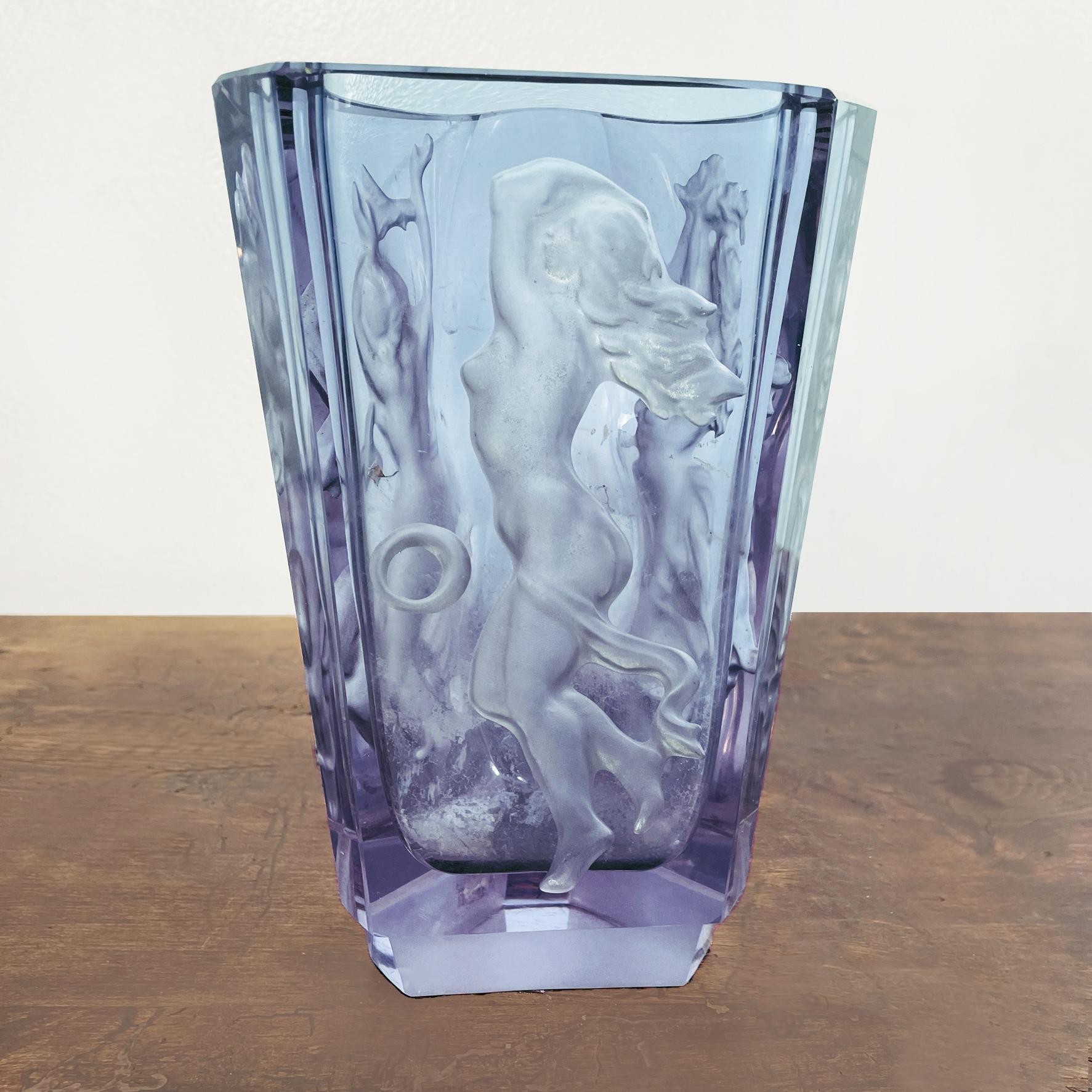 Art Deco Liberty vase purple turquoise in Alexandrite Glass with Female Figure, 1900s For Sale