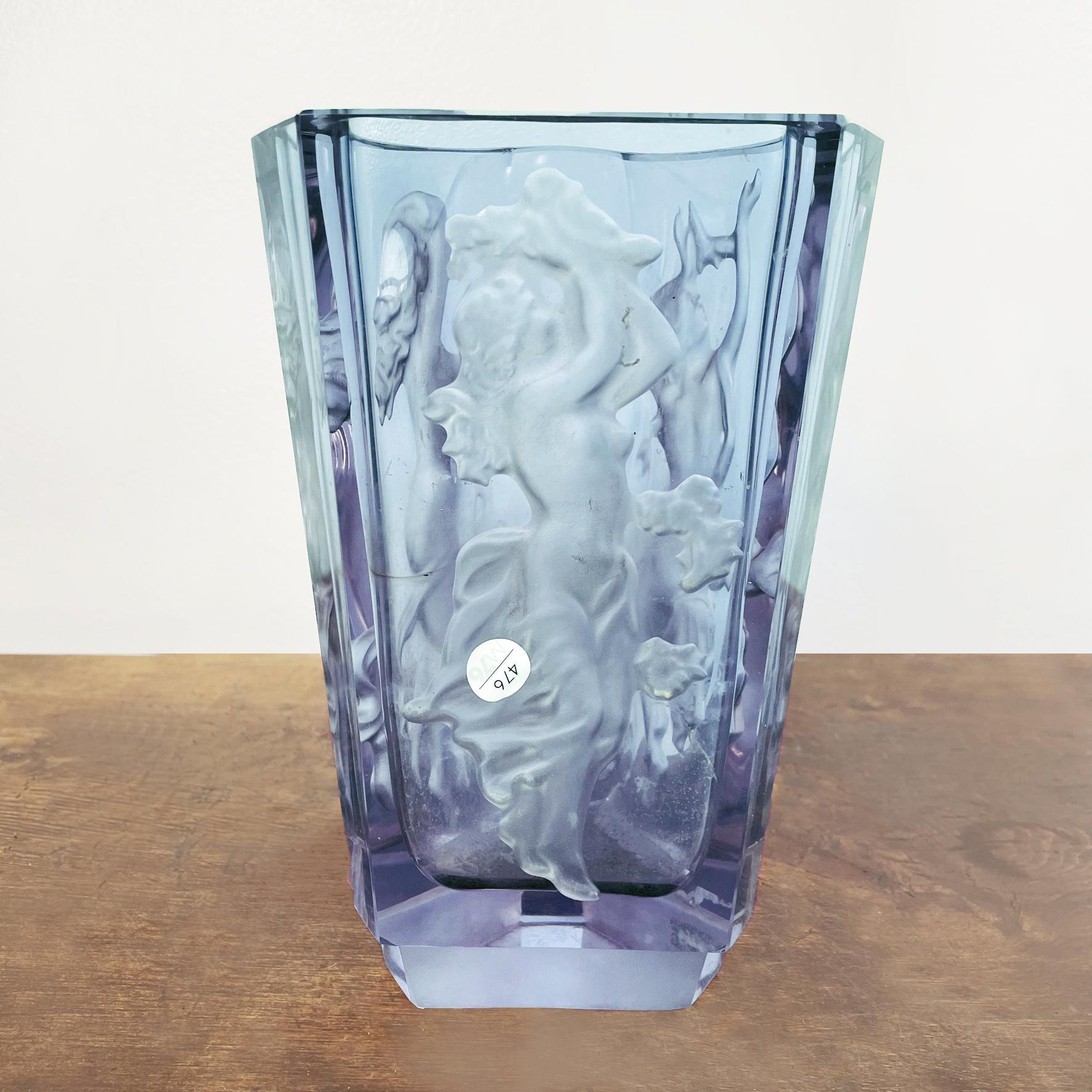 Art Deco Liberty vase purple turquoise in Alexandrite Glass with Female Figure, 1900s For Sale