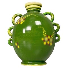 Italian Art Deco Green Ceramic Vase with a Circular Motif by Deruda, 1940 Ca.