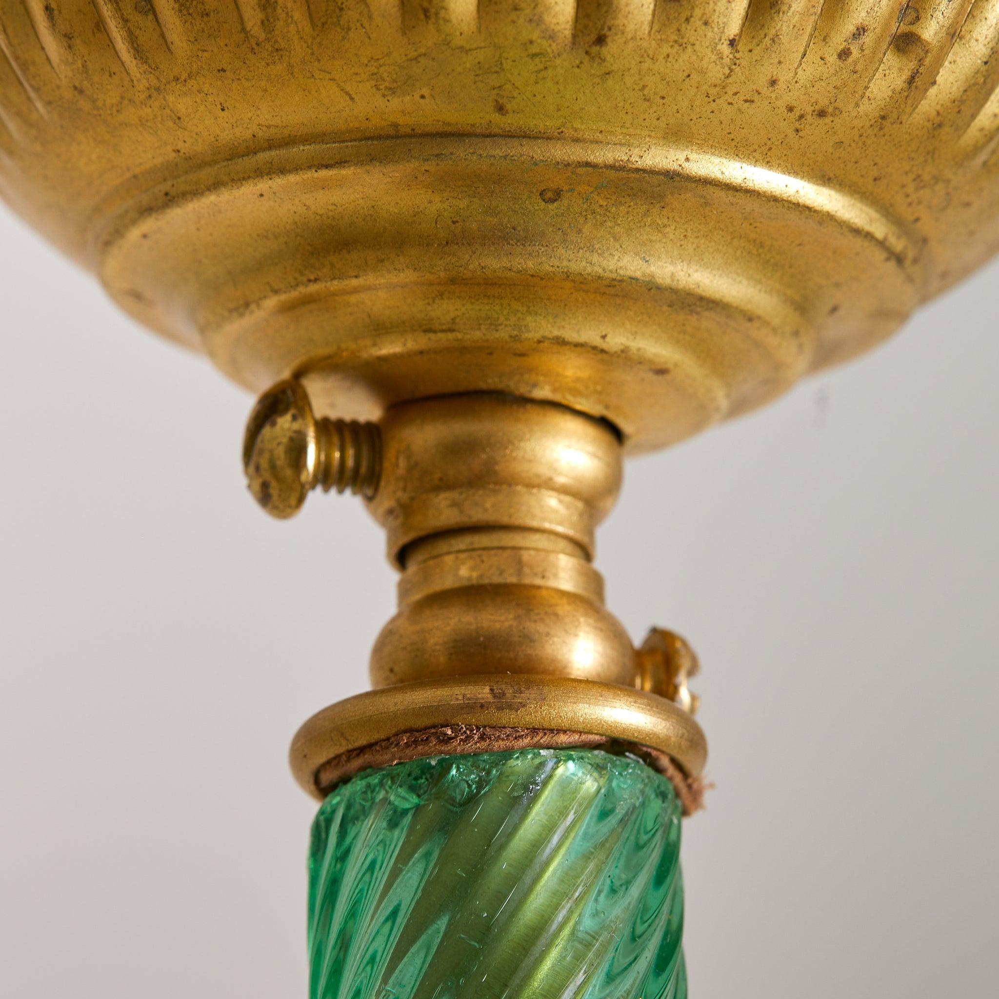Colgante italiano Art Déco de cristal de Murano verde atribuido a Barovier & Toso, años 30 mediados del siglo XX en venta