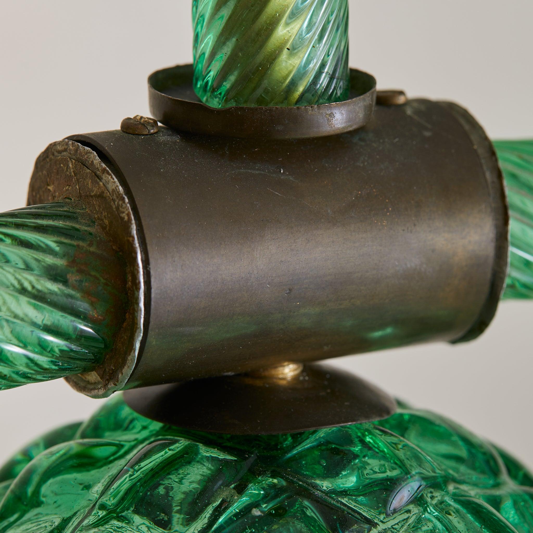 Colgante italiano Art Déco de cristal de Murano verde atribuido a Barovier & Toso, años 30 en venta 1
