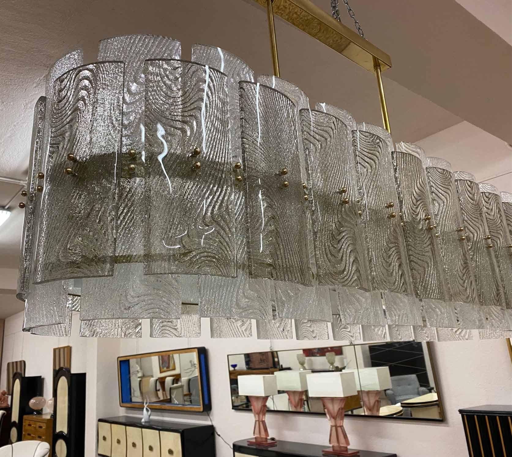 Contemporary Italian Art Deco Grey and Transparent Murano Glass Chandelier For Sale