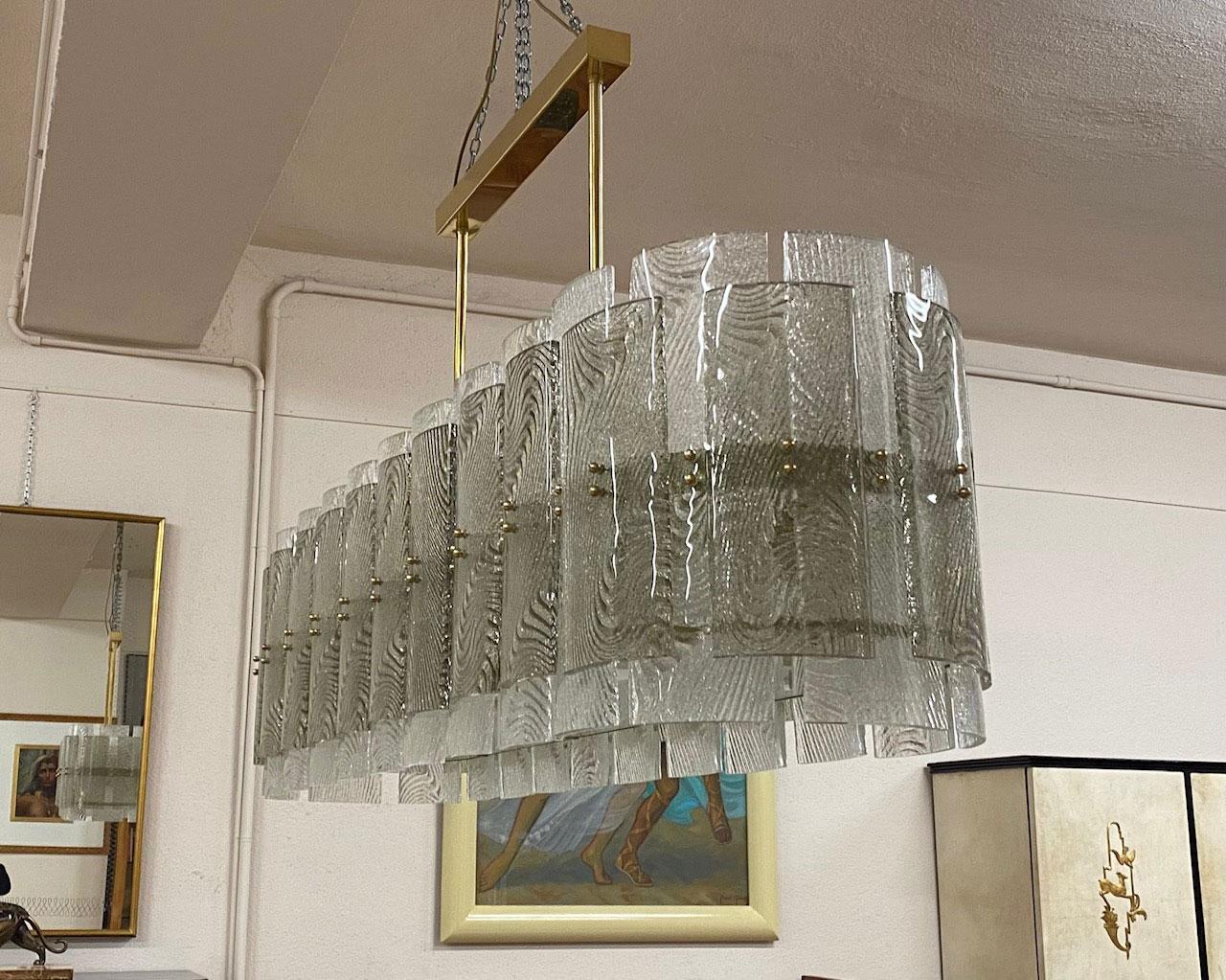 Italian Art Deco Grey and Transparent Murano Glass Chandelier For Sale 2