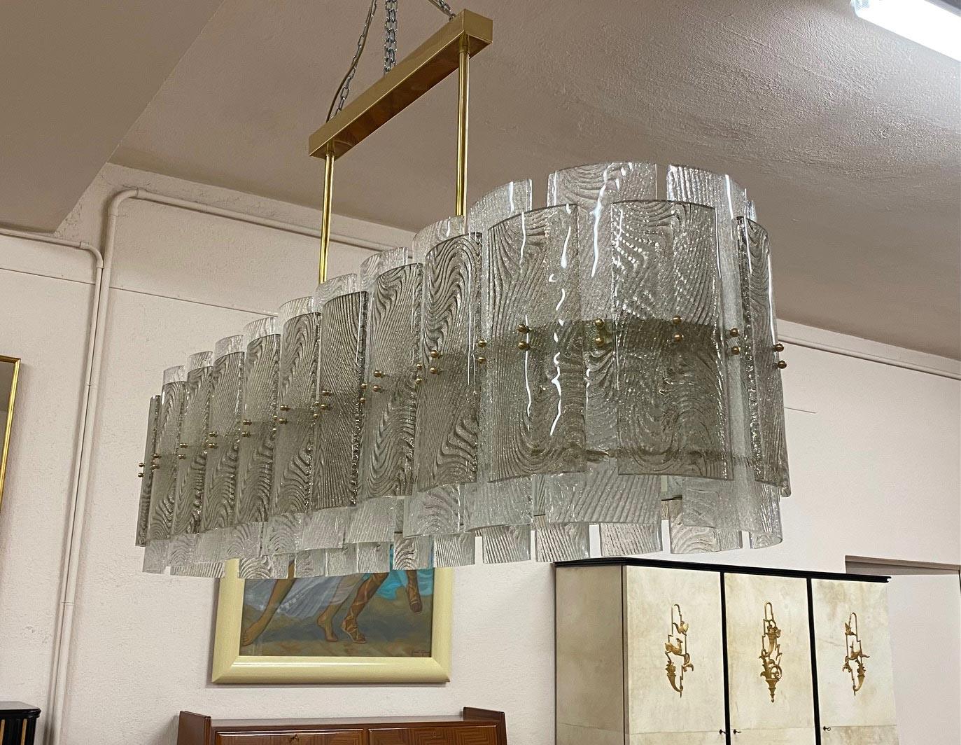 Italian Art Deco Grey and Transparent Murano Glass Chandelier For Sale 3