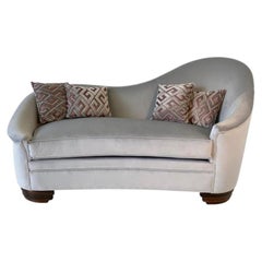 Italian Art Deco Grey Velvet and Macassar Sofa, 1950s