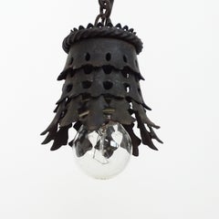 Italian Art Deco Hand-Forged Wrought Iron Four-Light Ceiling Lamp, 1920s