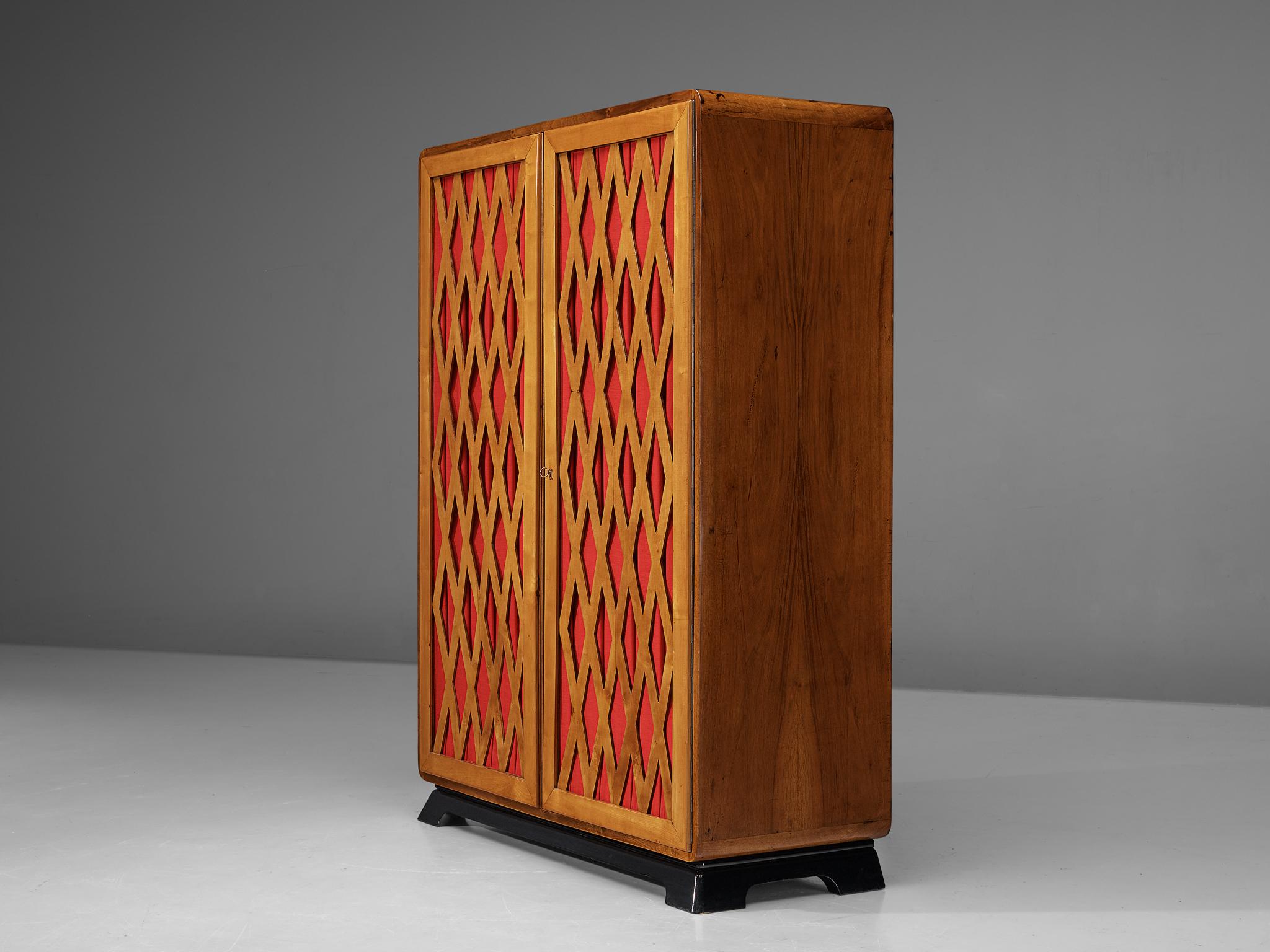 Italian Art Deco Highboard in Walnut With Red Front  For Sale 7