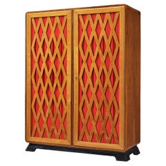 Italian Art Deco Highboard in Walnut With Red Front 