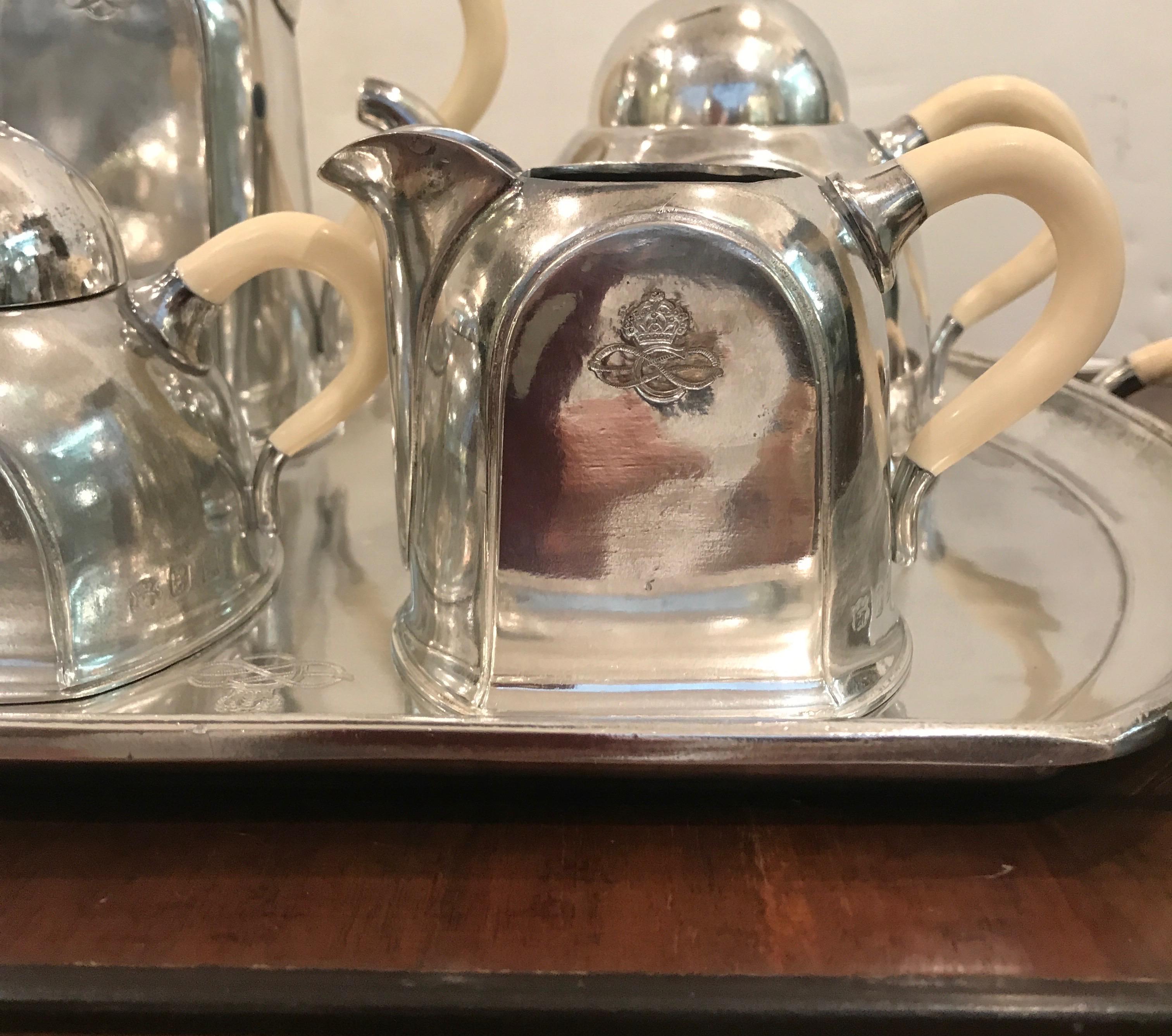 Mid-20th Century Italian Art Deco Hotel Silver Plate Ocean Liner Tea Coffe Set