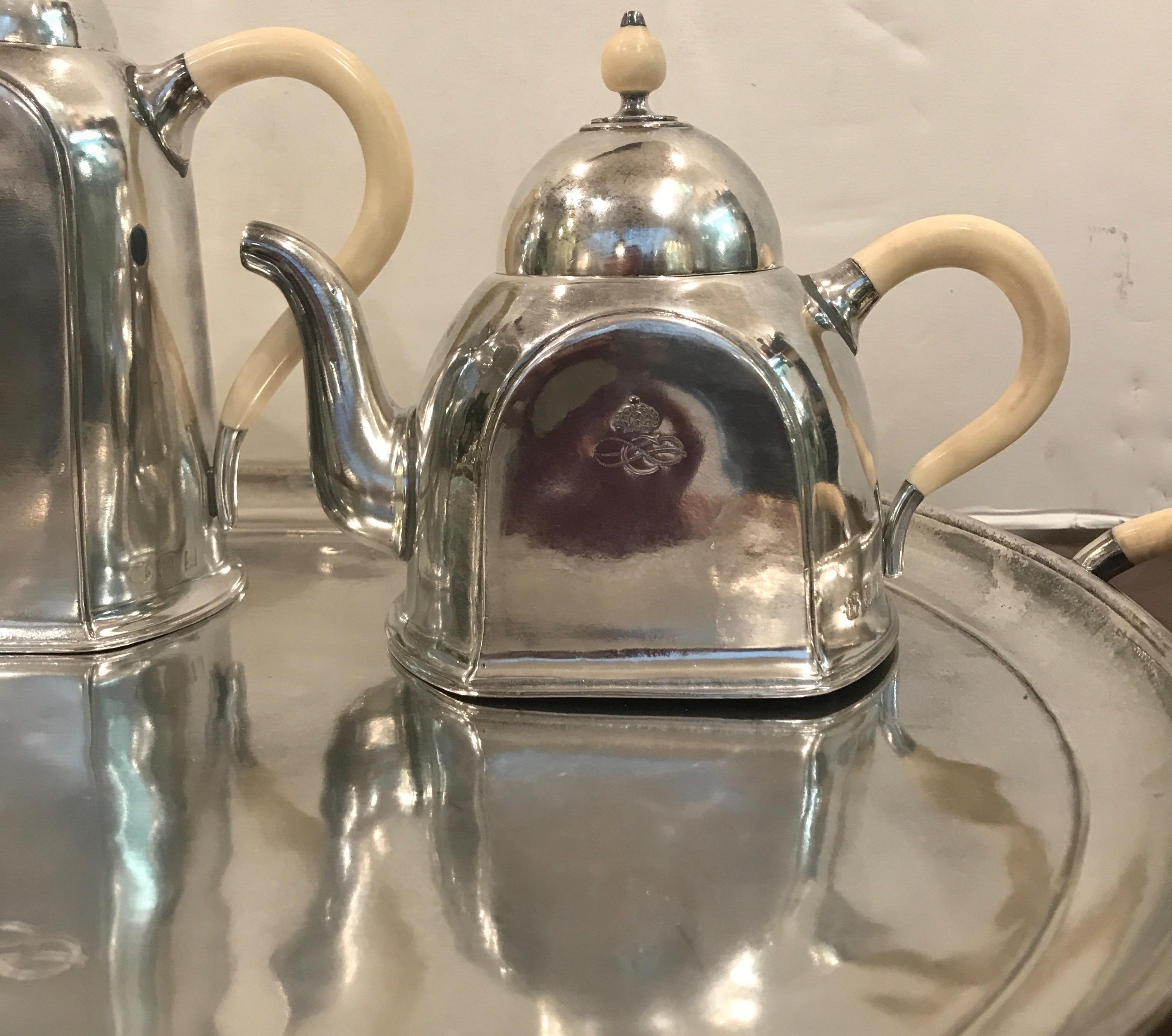 Italian Art Deco Hotel Silver Plate Ocean Liner Tea Coffe Set 2