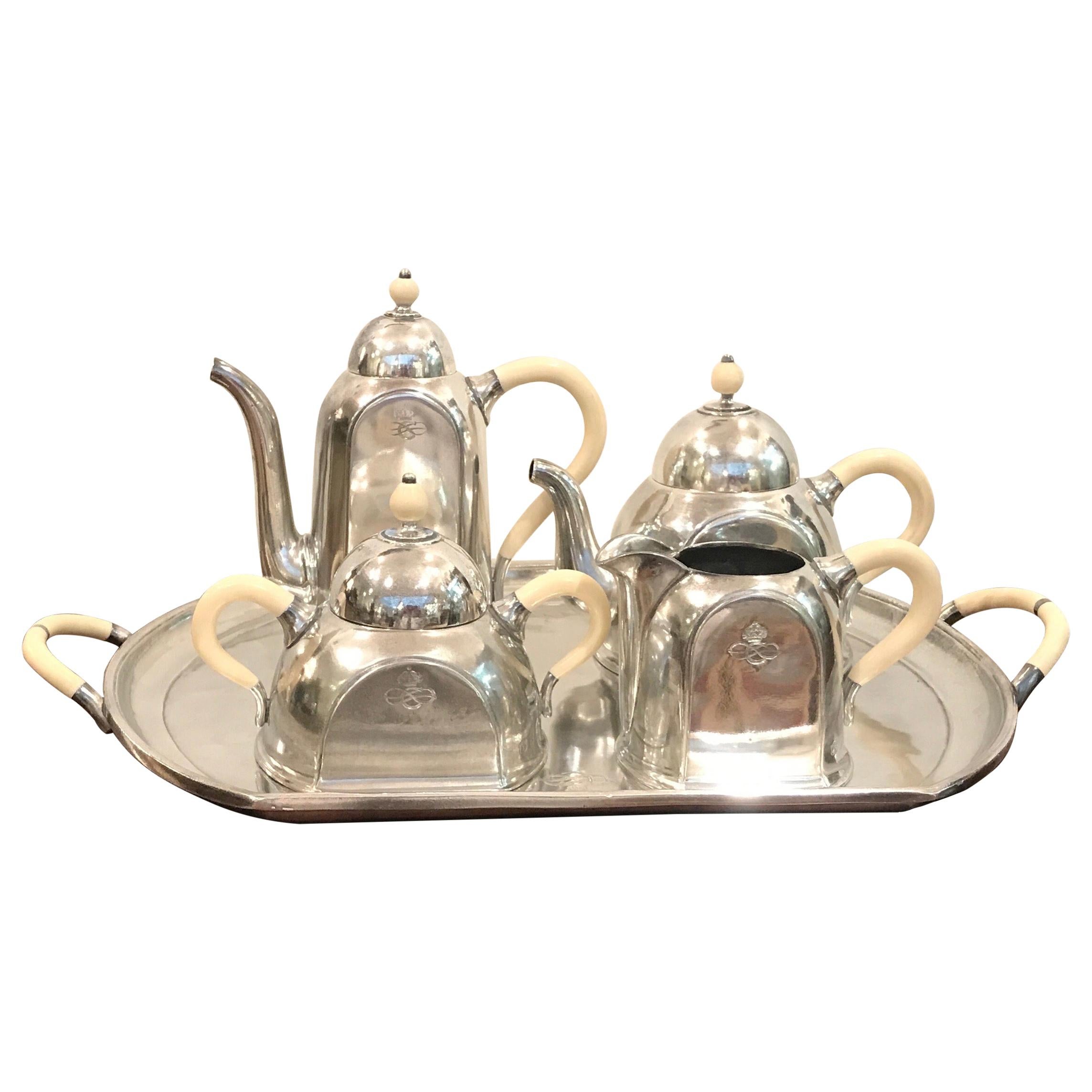 Italian Art Deco Hotel Silver Plate Ocean Liner Tea Coffe Set