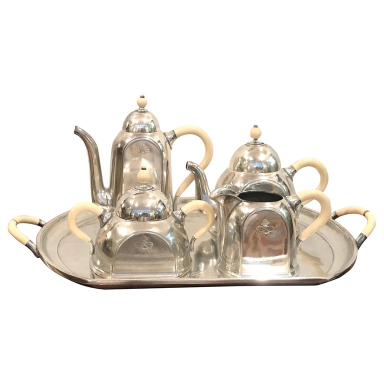 Italian Art Deco Hotel Silver Plate Ocean Liner Tea Coffe Set at 1stDibs
