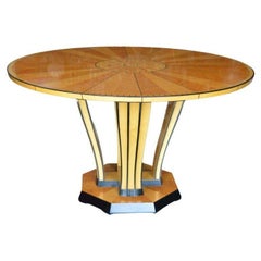 Italian Art Deco Inlaid Satinwood and Ebonized Round Table, circa 1930's.