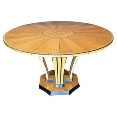 Italian Art Deco Inlaid Satinwood and Ebonized Round Table, circa 1930's.