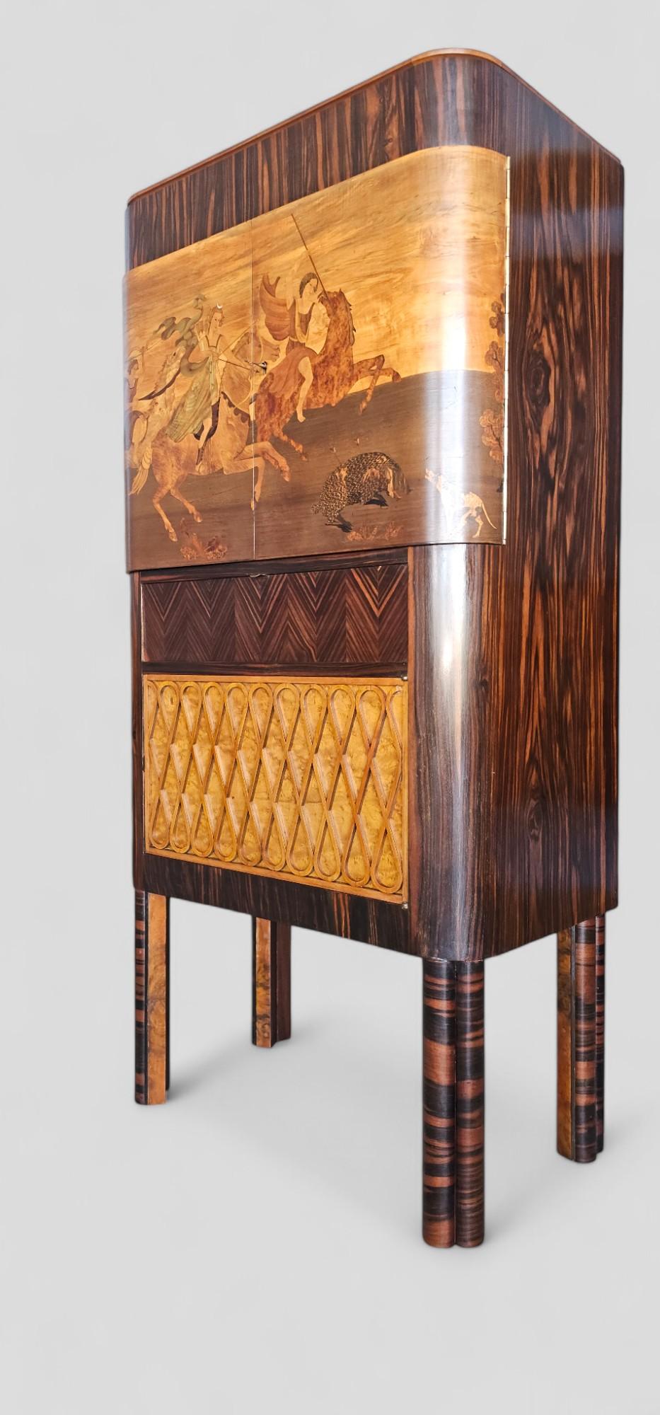 Italian Art Deco Inlayed Sidebeoard or Cabinet Bar by Sichirollo, 1930s For Sale 8