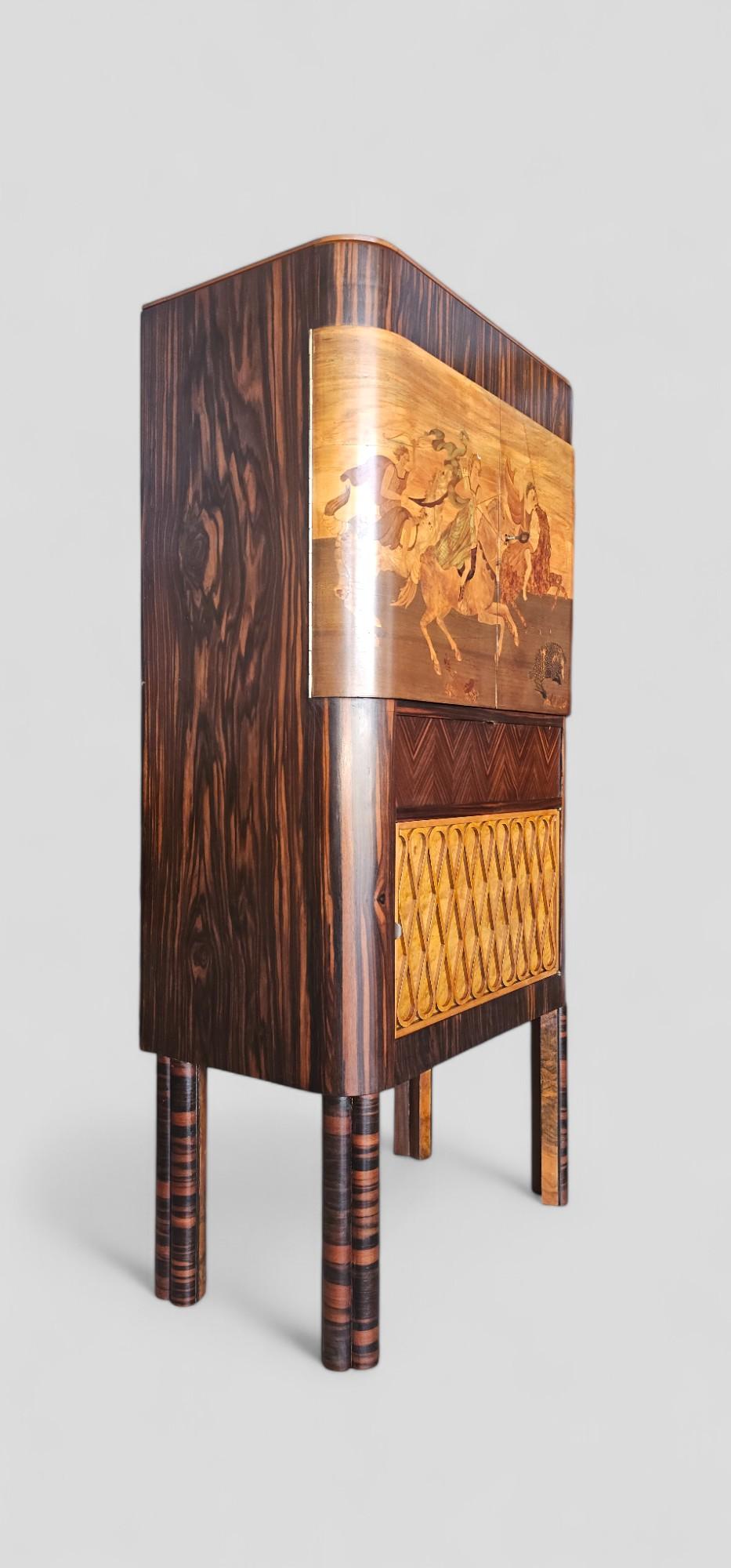 Italian Art Deco Inlayed Sidebeoard or Cabinet Bar by Sichirollo, 1930s For Sale 1