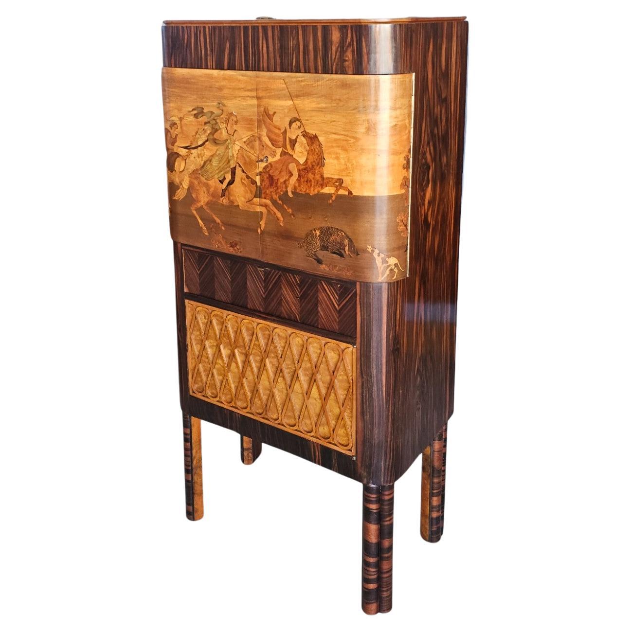 Italian Art Deco Inlayed Sidebeoard or Cabinet Bar by Sichirollo, 1930s For Sale
