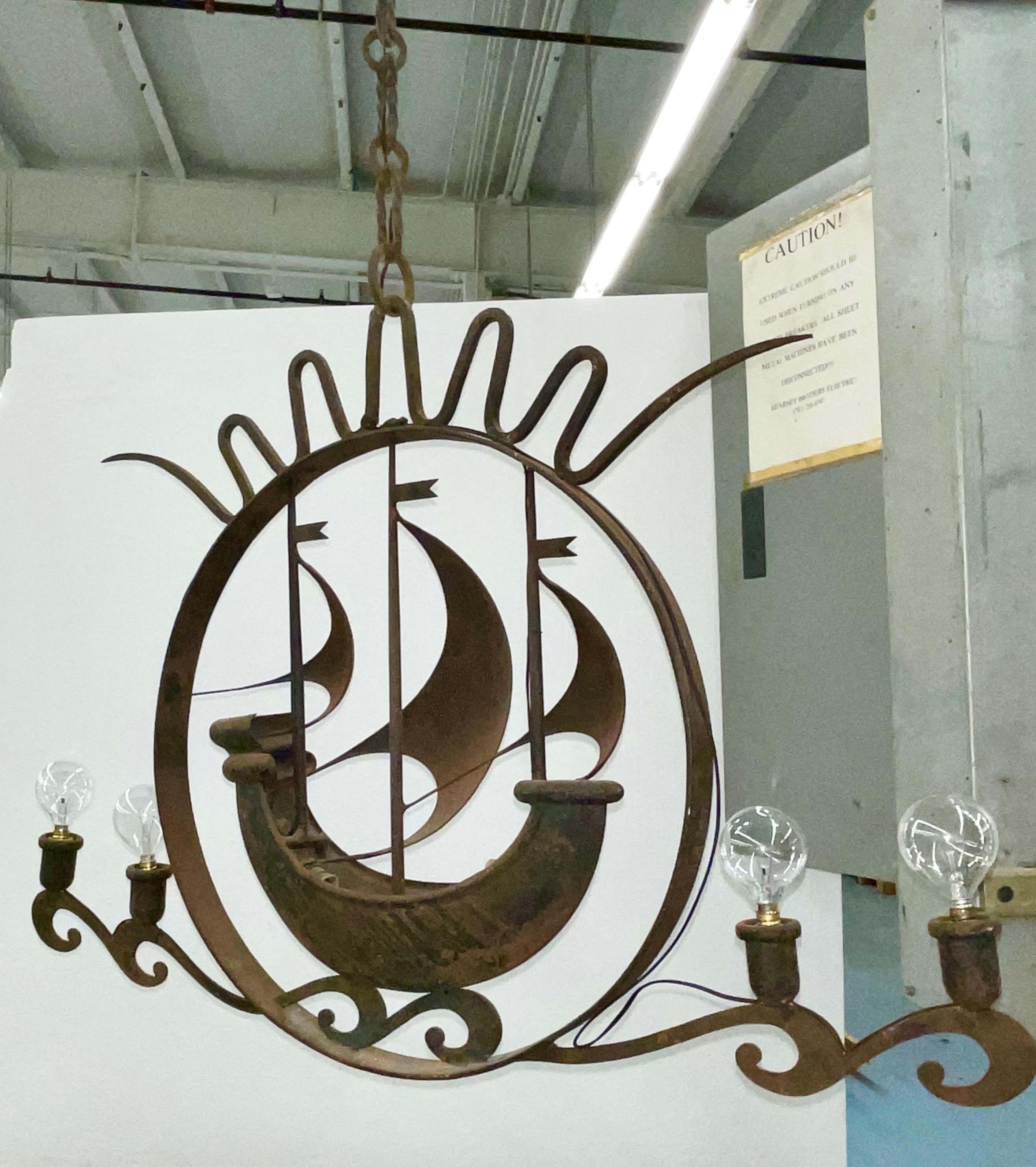 Italian Art Deco Iron Nautical Chandelier Attributed to Gio Ponti 11