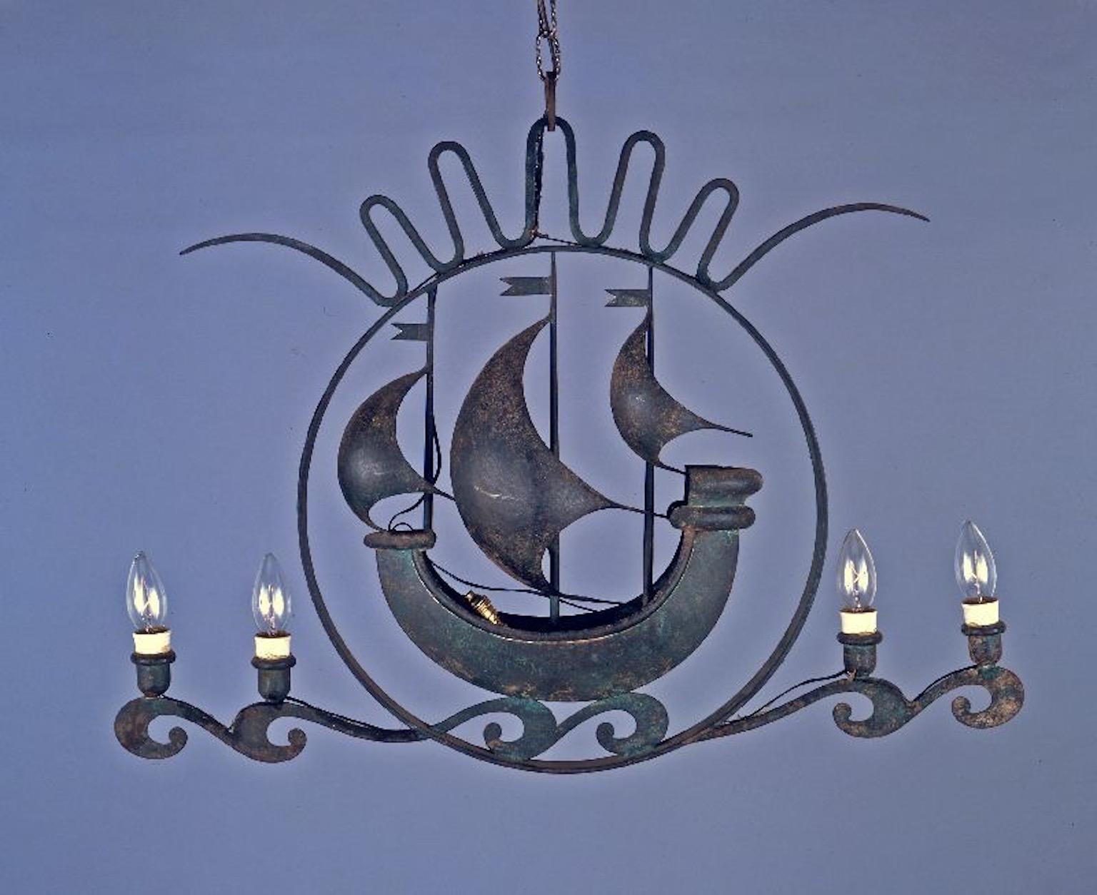Italian Art Deco Iron Nautical Chandelier Attributed to Gio Ponti 2