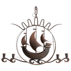 Italian Art Deco Iron Nautical Chandelier Attributed to Gio Ponti