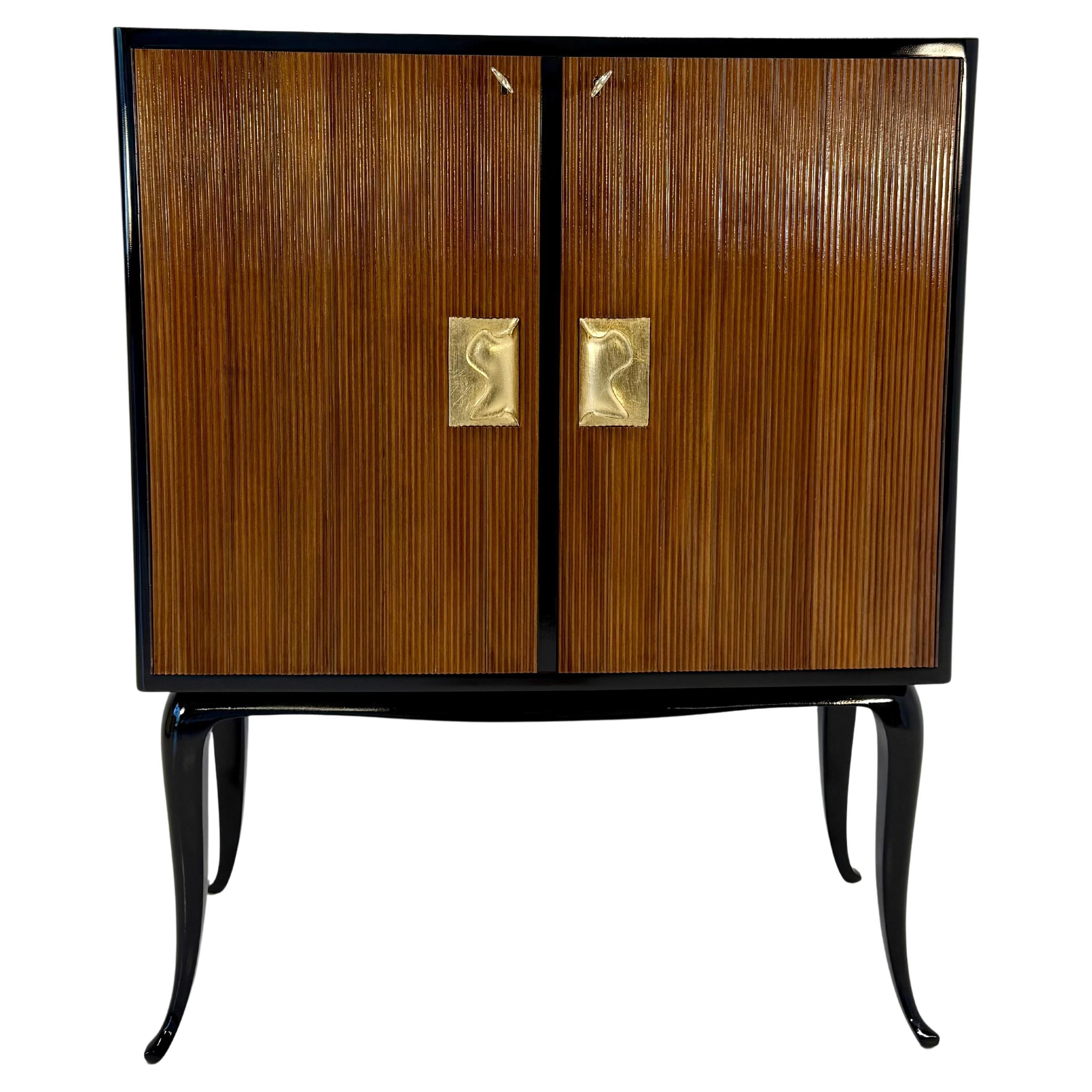 Italian Art Deco Lacquer, Walnut and Gold Leaf Bar Cabinet attr. Borsani, 1950s For Sale