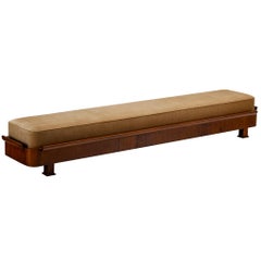Grand banc Art déco italien en acajou et tissu mohair marron