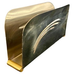 Italian Art Deco Letter Holder in Stainless With Brass Accents