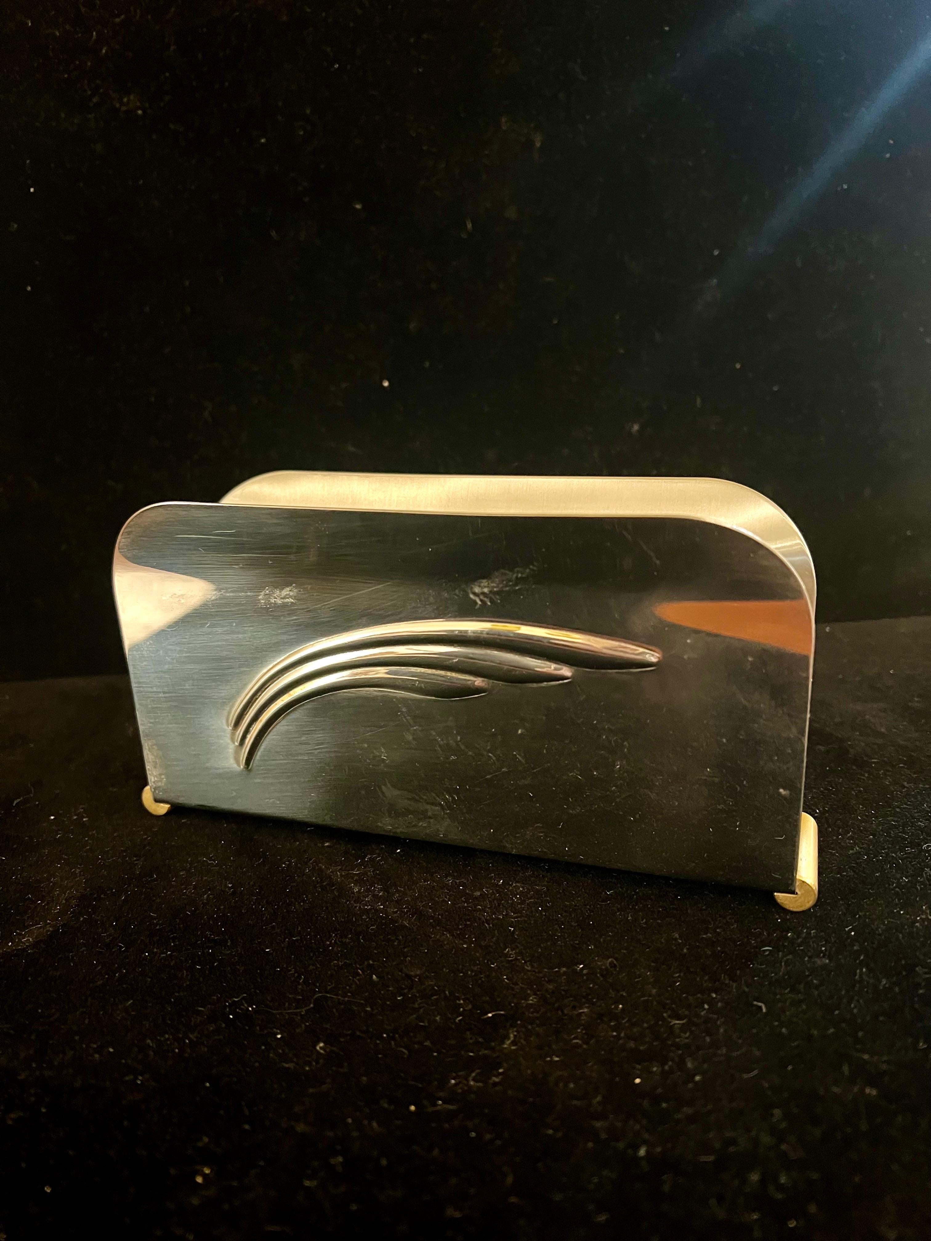 Italian Art Deco Letter Holder in Stainless With Brass Accents In Excellent Condition For Sale In San Diego, CA