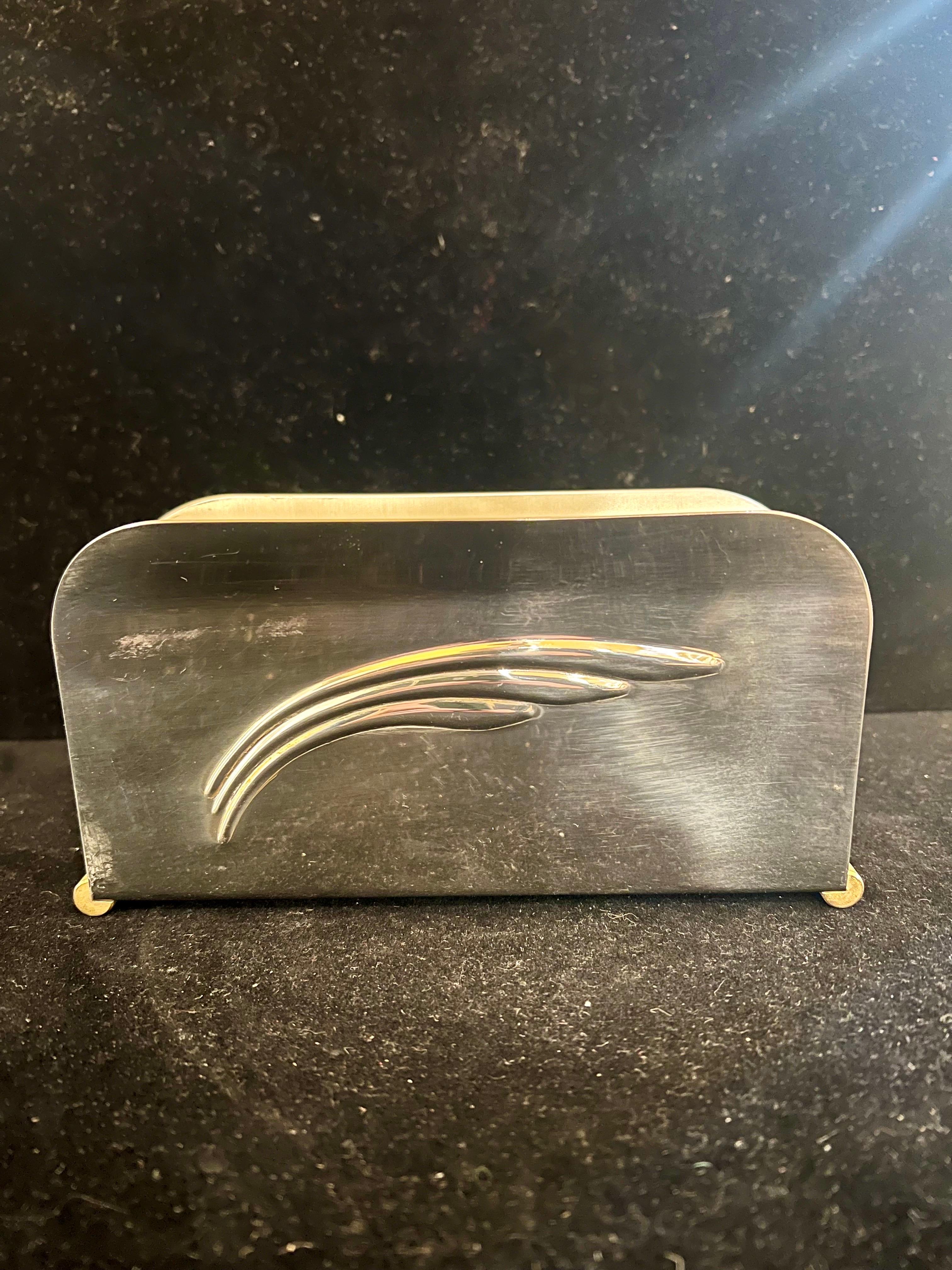 20th Century Italian Art Deco Letter Holder in Stainless With Brass Accents For Sale