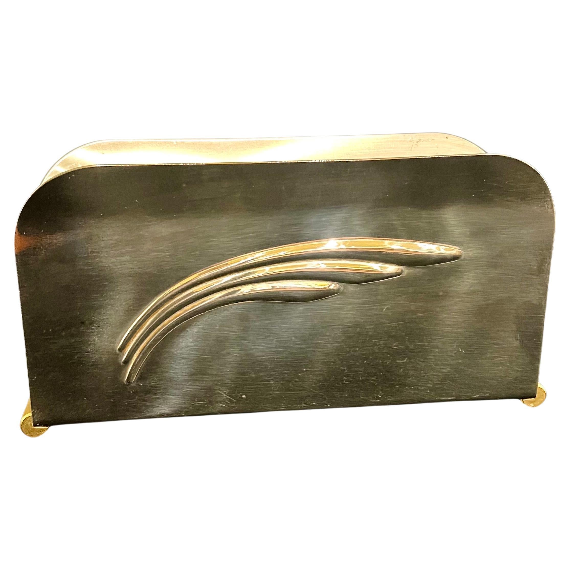 Italian Art Deco Letter Holder in Stainless With Brass Accents