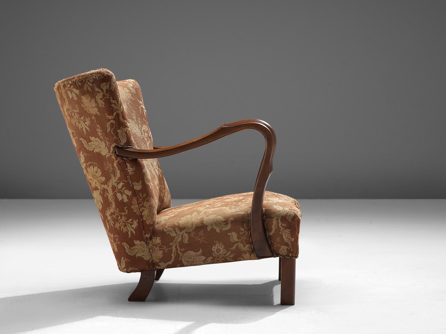Mid-20th Century Italian Art Deco Lounge Chair in Floral Upholstery